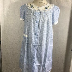 Vintage Gingham Button Frt Housecoat Muumuu shift